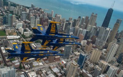 United States Navy Flight Demonstration Team, The Blue Angles, diamond team pilots, Fly Over Chicago, Illinois, August 16, 2019.