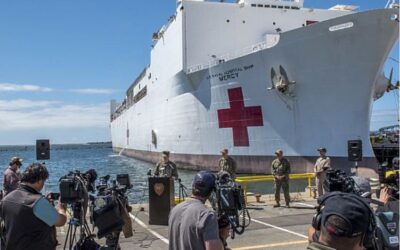 USNS Mercy (T-AH 19) departs Naval Base San Diego, March 23, 2020.
